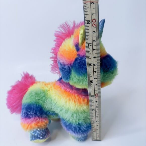 MTY International Rainbow Striped Unicorn Plush w/Pink sparkle Eyes Stuffed - Picture 10 of 14